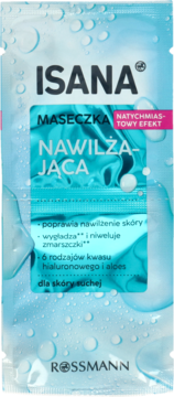 Isana Maseczka Nawilżająca, niebieska saszetka z efektem nawilżenia, z kwasem hialuronowym, dla skóry suchej.