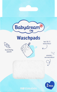 Babydream Myjki do kąpieli, 2 sztuki. Niebiesko-białe opakowanie. Miękkie, wielorazowe, prać 95°C.