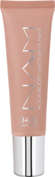 MATAN Aqua Boost Undereye Base w bladopomarańczowej tubce z srebrnym korkiem, pionowy widok, 94% naturalne.