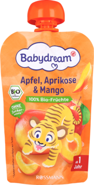 BABYDREAM ,deserek w tubce, Jabłko, Morela, Mango, od 1 roku życia,przód