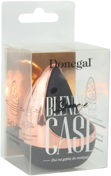 Etui na gąbkę Donegal Blending Sponge w kolorze czarno-różowozłotym, perforowane, w przezroczystym opakowaniu.