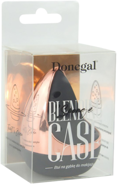 Etui na gąbkę Donegal Blending Sponge w kolorze czarno-różowozłotym, perforowane, w przezroczystym opakowaniu.