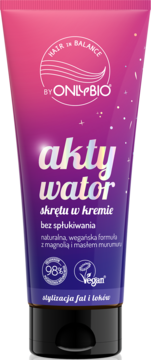 OnlyBio Hair in Balance Aktywator Skrętu w kremie. Różowo-fioletowa tuba z czarną nakrętką, widok z przodu.