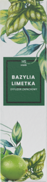 Dyfuzor zapachowy Bazylia Limetka w zielono-białym opakowaniu z realistycznymi ilustracjami liści bazylii i limonki.
