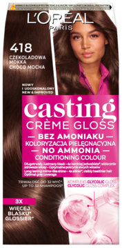 L'ORÉAL PARIS CASTING CREME GLOSS ,farba do włosów, półtrwała, nr 418 Czekoladowa Mokka,przód