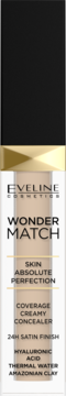 Eveline Wonder Match kryjący korektor z kwasem hialuronowym i satynowym wykończeniem, widok z przodu.