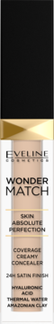 Eveline Cosmetics Wonder Match kryjący korektor, beżowa tubka z czarnym wieczkiem, przód.