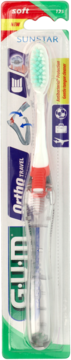 GUM Ortho Travel składana szczoteczka soft, w blistrze, biało-czerwona z zielonym włosiem V.