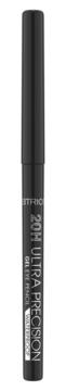 Czarna kredka do oczu Catrice 20H Ultra Precision, wodoodporna, widok z przodu, stojąca pionowo.