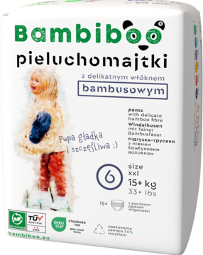 BAMBIBOO ,jednorazowe pieluchomajtki z bambusem rozm. 6 (15+ kg),przód