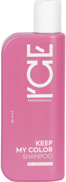 Różowy szampon ICE PROFESSIONAL Keep My Color do włosów farbowanych, prostokątna butelka, widok z przodu.