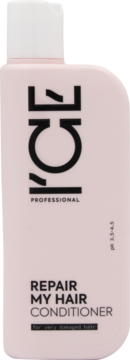 ICE PROFESSIONAL Repair My Hair Conditioner, różowa butelka dla włosów zniszczonych, widok z przodu.