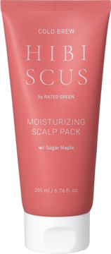 Rated Green Hibiscus Moisturizing Scalp Pack w/ Sugar Maple, coral tube, 200ml, front view.