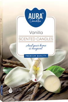 AURA CANDLES ,świece zapachowe, Wanilia,przód