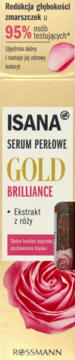 Opakowanie serum Isana Gold Brilliance z różą i perłami, ujędrnia skórę, redukuje zmarszczki.