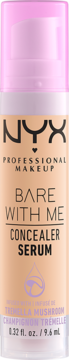 NYX Bare With Me Concealer Serum 9.6ml w brzoskwiniowej butelce z różową pompką, widok z przodu.