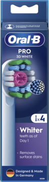 Oral-B PRO 3D WHITE 1x4, opakowanie z końcówkami do szczoteczki elektrycznej, widok główki z różową nakładką.