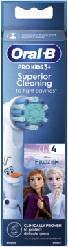 Oral-B PRO KIDS 3+ Frozen, 4 szt. główki. Niebieskie opakowanie z Olafem, Anną, Elsą. Skuteczne mycie przeciw próchnicy.