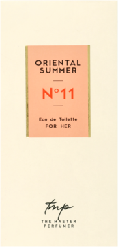 Frontowe ujęcie białego pudełka perfum The Master Perfumer Oriental Summer N°11 Eau de Toilette FOR HER.