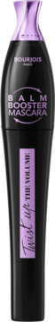 Bourjois Twist Up the Volume Balm Booster mascara, czarna tubka z fioletową etykietą i skręconą nakrętką.