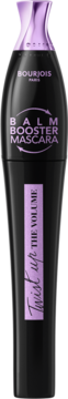 Bourjois Twist Up the Volume Balm Booster mascara, czarna tubka z fioletową etykietą i skręconą nakrętką.