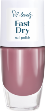 Szybkoschnący lakier do paznokci Lovely Fast Dry w butelce, odcień przydymionego różu, widok z przodu.