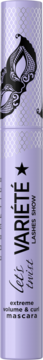 Fioletowa maskara Variété Let's Twist, długa tubka z czarnym wzorem maski i napisem extreme volume & curl.