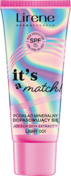 Lirene podkład mineralny SPF 15 'it's a match!', opalizująca tubka, widok z przodu.