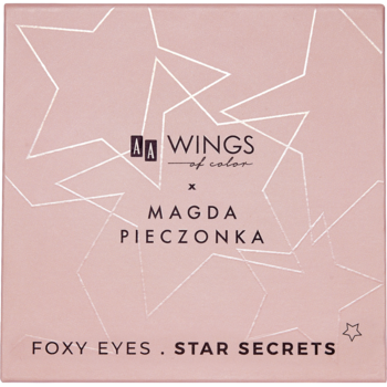Kwadratowa, jasnoróżowa paleta cieni Wings of Color x Magda Pieczonka Foxy Eyes Star Secrets z gwiazdami.