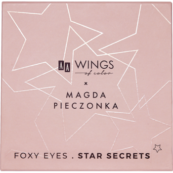 Kwadratowa, jasnoróżowa paleta cieni Wings of Color x Magda Pieczonka Foxy Eyes Star Secrets z gwiazdami.