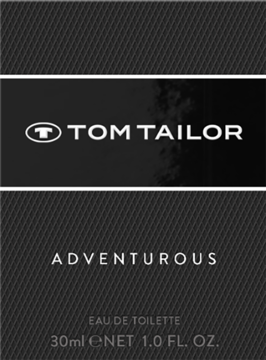 Tom Tailor Adventurous woda toaletowa męska, czarne pudełko z białymi napisami, widok z przodu.