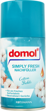 Domol Simply Fresh Cotton Fields, wkład do odświeżacza powietrza, turkusowy, neutralizuje zapachy, widok z przodu.