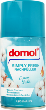 Domol Simply Fresh Cotton Fields, wkład do odświeżacza powietrza, turkusowy, neutralizuje zapachy, widok z przodu.