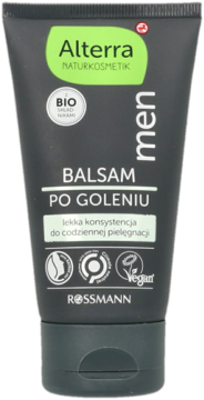 Alterra men Balsam Po Goleniu, ciemna tuba z zielonymi detalami i napisami BIO, widok z przodu.