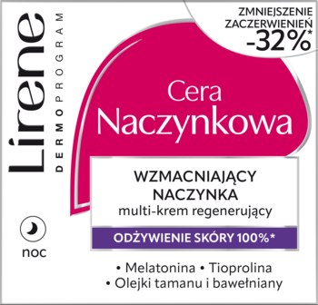 LIRENE Cera Naczynkowa ,krem do twarzy, regenerujący, kojący zaczerwienienia, na noc,przód