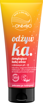 OnlyBio Hair in Balance Odżywka domykająca łuskę włosa, tubka w grad. pomarańczowo-różowym, po koloryzacji.