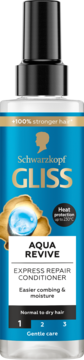 Schwarzkopf GLISS Aqua Revive odżywka, nawilżająca, biało-niebieska butelka z pompką, widok z przodu.