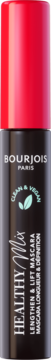 Wegański tusz Bourjois Healthy Mix Clean Mascara: czarna tuba z czerwoną nakrętką, przód z logo i napisem Clean & Vegan.