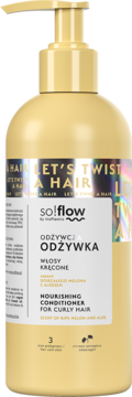 So!flow odżywka do włosów kręconych w żółtej butelce z pompką, widok z przodu, biała etykieta z tekstem.