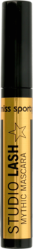 Tusz do rzęs Swiss Sport Studio Lash Mythic Mascara pogrubiający, czarna tubka ze złotą etykietą, widok z przodu.