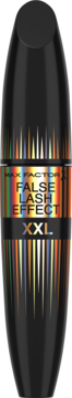 Czarny tusz do rzęs Max Factor False Lash Effect XXL, smukłe opakowanie z iryzyczną etykietą, widok z przodu.