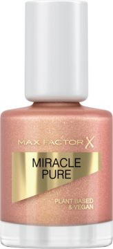 Max Factor Miracle Pure lakier do paznokci, wegański, w butelce z błyszczącym różowo-złotym odcieniem. Widok z przodu.