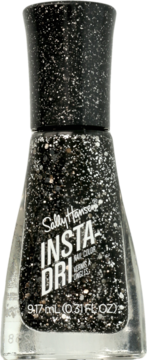 Sally Hansen Insta-Dri black glitter nail polish, quick-dry formula, front view, 9.17ml bottle.
