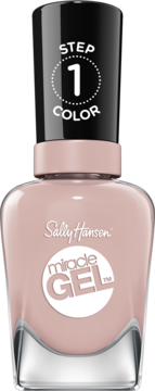 Lakier do paznokci Sally Hansen Miracle Gel 236 Shock and Mauve, beżowy, z czarną nakrętką, widok z przodu.