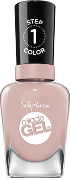 Lakier do paznokci Sally Hansen Miracle Gel 236 Shock and Mauve, beżowy, z czarną nakrętką, widok z przodu.