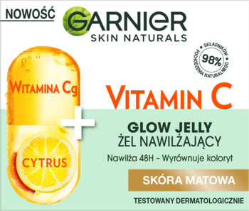 Nowy Garnier Skin Naturals Glow Jelly Żel Nawilżający z Witaminą C i cytrusami, do matowej skóry.