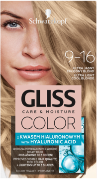 SCHWARZKOPF GLISS COLOR Care & Moisture ,farba do włosów, trwała, nr 9-16 Ultra Jasny Chłodny Blond,przód