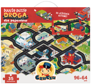 CzuCzu Duuże puzzle DROGA dla pojazdów, plansza-miasteczko z drogami i budynkami. Idealne do zabawy autkami.