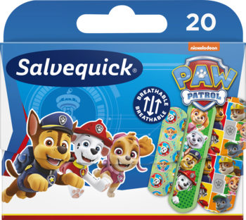 Salvequick Paw Patrol: oddychające, elastyczne plastry dla dzieci, z postaciami i wzorami z bajki, opakowanie 20 szt.