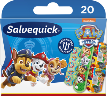 Salvequick Paw Patrol: oddychające, elastyczne plastry dla dzieci, z postaciami i wzorami z bajki, opakowanie 20 szt.